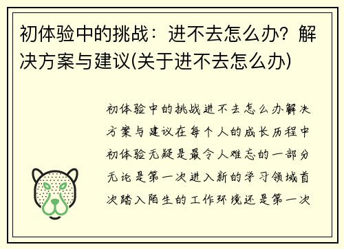 初体验中的挑战：进不去怎么办？解决方案与建议(关于进不去怎么办)