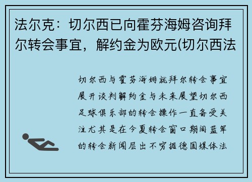 法尔克：切尔西已向霍芬海姆咨询拜尔转会事宜，解约金为欧元(切尔西法国球星)