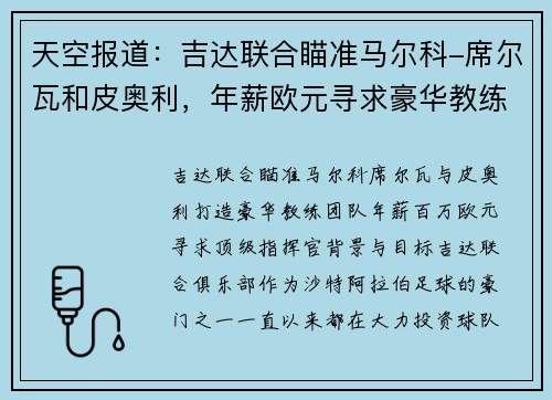 天空报道：吉达联合瞄准马尔科-席尔瓦和皮奥利，年薪欧元寻求豪华教练团队