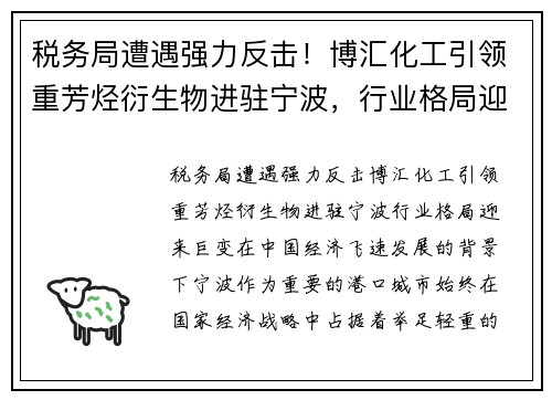 税务局遭遇强力反击！博汇化工引领重芳烃衍生物进驻宁波，行业格局迎来巨变