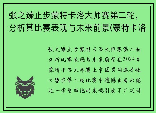 张之臻止步蒙特卡洛大师赛第二轮，分析其比赛表现与未来前景(蒙特卡洛大师赛历届冠军)