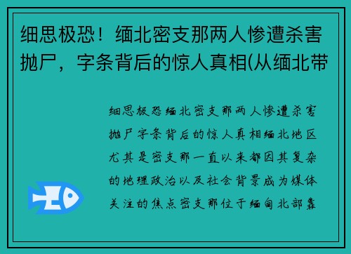 细思极恐！缅北密支那两人惨遭杀害抛尸，字条背后的惊人真相(从缅北带出一份105人名单)